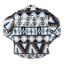 Load image into Gallery viewer, Vintage 90's Aztec Crazy Abstract Patterned White Navy Brown Long Sleeve Flannel Shirt