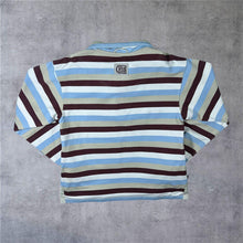 Load image into Gallery viewer, Vintage DEAL Blue Burgundy Grey White Multi Striped 1/4 Zip Pullover Sweatshirt