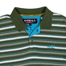 Load image into Gallery viewer, Early 00's O'NEILL Green Blue White Striped Skater Surfer Short Sleeve Polo Shirt