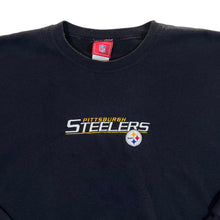 Load image into Gallery viewer, Early 00's NFL PITTSBURGH STEELERS Embroidered Football Logo Spellout Black Crewneck Sweatshirt