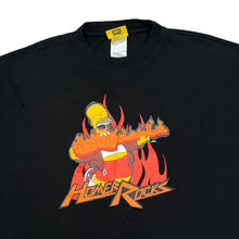 Load image into Gallery viewer, THE SIMPSONS "Homer Rocks" Homer Flaming Guitar TV Show Spellout Graphic T-Shirt