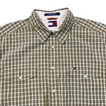 Load image into Gallery viewer, Vintage TOMMY HILFIGER Brown Beige Plaid Check Mini Logo Short Sleeve Cotton Shirt