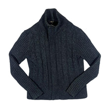 Load image into Gallery viewer, MONSOON Dark Grey 100% Lambswool Chunky Cable Knit Zip Cardigan Sweater