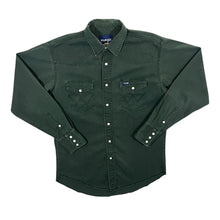 Load image into Gallery viewer, Vintage Wrangler Cowboy Western Pearl Snap Popper Green Long Sleeve Cotton Shirt