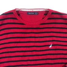 Load image into Gallery viewer, Nautica Embroidered Mini Logo Red Black Striped Cotton Knit Sweater Jumper