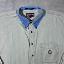 Load image into Gallery viewer, Vintage Chaps Ralph Lauren Blue Denim Collar Beige Long Sleeve Button-Up Cotton Shirt