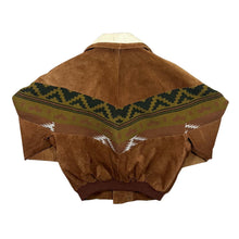 Load image into Gallery viewer, Vintage 90's ON TIME Brown Suede Leather Aztec Patterned Knit Panel Bomber Jacket