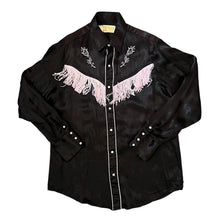 Load image into Gallery viewer, Vintage Caravan Made In Canada Black Pink Cowboy Western Tasselled Long Sleeve Shirt