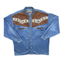Load image into Gallery viewer, Vintage Stockerpoint Cowboy Western Blue Denim Collarless Grandad Long Sleeve Shirt