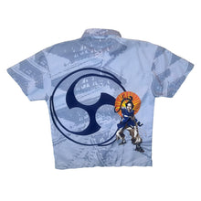 Load image into Gallery viewer, Early 00's Dognose Manga Anime Samurai Y2K Graphic Blue Short Sleeve Shirt
