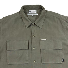 Load image into Gallery viewer, Vintage COLUMBIA SPORTSWEAR Classic Khaki Micro Check Short Sleeve Polyester Rayon Outdoor Shirt

