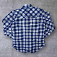 Load image into Gallery viewer, Vintage Friendship Blue Red White Plaid Check Long Sleeve Cotton Flannel Shirt