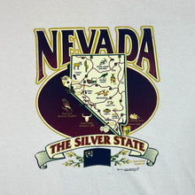 Load image into Gallery viewer, Early 00's NEVADA "The Silver State" Map Souvenir Spellout Graphic Cream T-Shirt
