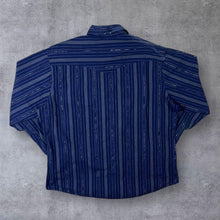 Load image into Gallery viewer, Vintage Wrangler "Wrancher" Navy Blue Striped Check Cowboy Western Popper Long Sleeve Shirt
