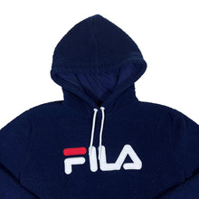 Load image into Gallery viewer, FILA Classic Embroidered Big Logo Spellout Sherpa Deep Pile Pullover Fleece Hoodie