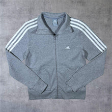 Load image into Gallery viewer, Adidas Classic Three Stripe Embroidered Mini Logo Grey Zip Sweatshirt Top