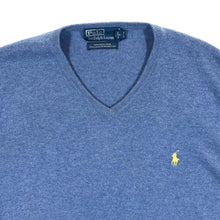 Load image into Gallery viewer, Early 00's POLO RALPH LAUREN Classic Merino Wool Blue Knit V-Neck Sweater Jumper