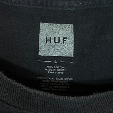Load image into Gallery viewer, HUF Skater Streetwear Abstract Logo Spellout Graphic Black T-Shirt