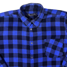 Load image into Gallery viewer, Vintage Marcello Blue Black Plaid Check Long Sleeve Cotton Longline Flannel Shirt