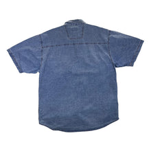 Load image into Gallery viewer, Vintage 90's JOHN BANER Aztec Panel Western Cowboy Short Sleeve Blue Denim Shirt