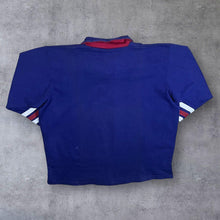 Load image into Gallery viewer, Vintage 90's Colour Block Striped Blue 1/4 Zip Cotton Pullover Sweatshirt