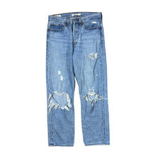 Load image into Gallery viewer, LEVI&#39;S &quot;Wedgie Straight&quot; Blue Denim Distressed Ripped Knee High Waist Straight Leg Jeans
