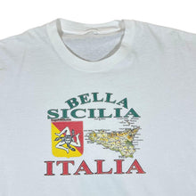 Load image into Gallery viewer, Vintage BELLA SICILIA ITALIA Souvenir Spellout Graphic White T-Shirt