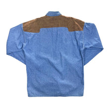 Load image into Gallery viewer, Vintage RIVERGOLD Leather Effect Panel Cowboy Western Long Sleeve Blue Denim Shirt