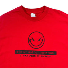 Load image into Gallery viewer, Vintage LEAD ME NOT TO TEMPTATION Skater Novelty Spellout Graphic Cotton T-Shirt