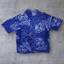 Load image into Gallery viewer, Early 00's Goth Y2K Traditional Dragon Patterned Blue Short Sleeve Shirt
