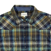 Load image into Gallery viewer, WRANGLER Cowboy Western Plaid Check Popper Button Long Sleeve Cotton Shirt