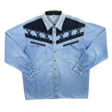 Load image into Gallery viewer, Vintage Cowboy Western Lace Panel Blue Denim Long Sleeve Shirt