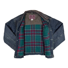 Load image into Gallery viewer, Vintage 90's GAP Tartan Plaid Check Lined Leather Collared Heavy Denim Trucker Jacket