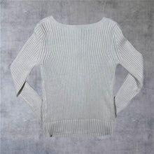 Load image into Gallery viewer, DKNY Jeans Classic Cotton Acrylic Knit Deep V-Neck Cream Sweater Jumper
