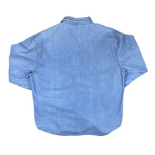 Load image into Gallery viewer, Vintage Faux Leather Shoulder Panel Cowboy Western Long Sleeve Blue Denim Shirt