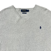 Load image into Gallery viewer, POLO RALPH LAUREN "Pima Cotton" Classic Embroidered Mini Logo Grey V-Neck Knit Sweater Jumper