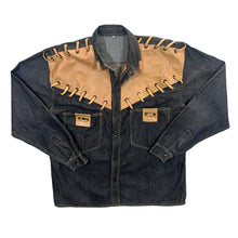 Load image into Gallery viewer, Vintage Cowboy Western Panelled Black Denim Popper Long Sleeve Shirt