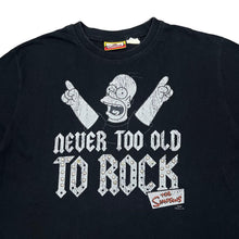Load image into Gallery viewer, THE SIMPSONS (2009) "Never Too Old To Rock" Homer Simpson TV Show Studded Spellout Graphic T-Shirt