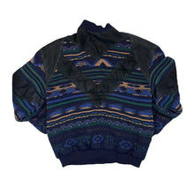 Load image into Gallery viewer, Vintage 90's Black Suede Leather 3D Crazy Knit Panel Button Bomber Jacket