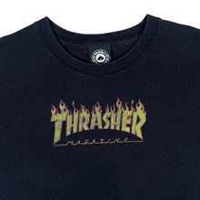 Load image into Gallery viewer, THRASHER MAGAZINE Classic Flaming Logo Spellout Skater Graphic Black T-Shirt