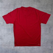 Load image into Gallery viewer, Adidas Classic Three Stripe Mini Spellout Polyester Red Short Sleeve T-Shirt