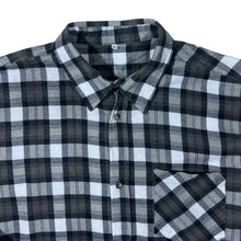 Load image into Gallery viewer, Vintage Black White Grey Plaid Check Cotton Longline Long Sleeve Flannel Shirt