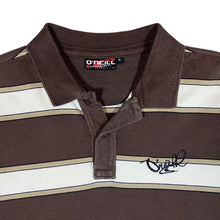 Load image into Gallery viewer, Early 00's O'NEILL Brown White Striped Skater Surfer Short Sleeve Polo Shirt