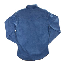 Load image into Gallery viewer, Vintage Wrangler Cowboy Western Pearl Snap Popper Blue Denim Long Sleeve Shirt