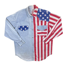 Load image into Gallery viewer, Vintage USA Flag Patterned Blue Denim Cotton Long Sleeve Shirt