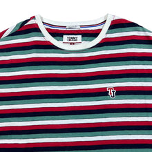 Load image into Gallery viewer, TOMMY JEANS Tommy Hilfiger Embroidered Mini Logo Multi Striped Short Sleeve Cotton T-Shirt