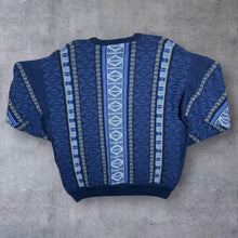 Load image into Gallery viewer, Vintage Pierre Sangan Blue Mix Grandad Patterned V-Neck Sweater Jumper
