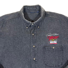Load image into Gallery viewer, Vintage NASCAR RUSTY WALLACE "Miller Racing" Embroidered Motorsports Washed Black Denim Long Sleeve Button-Up Shirt