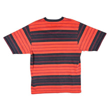 Load image into Gallery viewer, Early 00's MAINE New England Multi Striped Navy Blue Orange V-Neck T-Shirt
