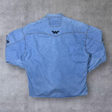 Load image into Gallery viewer, Vintage Shooter Cowboy Western Aztec Panel Blue Denim Long Sleeve Popper Shirt